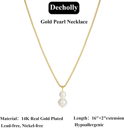 Vista 6 de Collares de perlas doradas para mujer, a la moda. Collar delicado chapado en oro de 14 K, sencillo y en capas, ideal como joyería para bodas