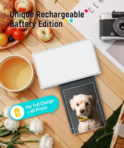 Vista 2 de Liene White M200 - Impresora fotográfica de 4 x 6 pulgadas, edición de batería, impresora de fotos inalámbrica para iPhone Android, impresión por