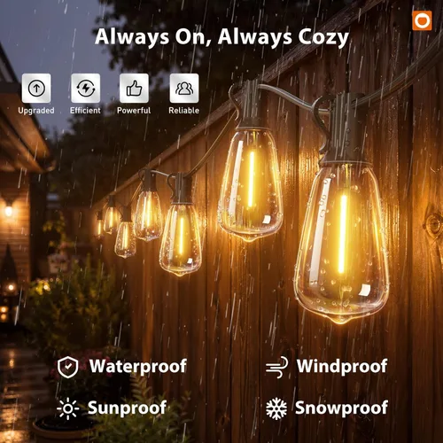 Vista 2 de addlon Tira de luces para exteriores de 196 pies para exteriores con control de aplicación, luces impermeables para patio con bombillas LED Edison