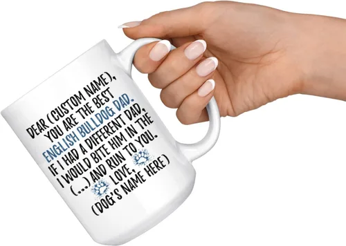 Vista 4 de Taza personalizada de Bulldog Inglés para papá, Bulldog británico, taza para papá de bulldog inglés, regalo del dueño de Bulldog Inglés (15 onzas)
