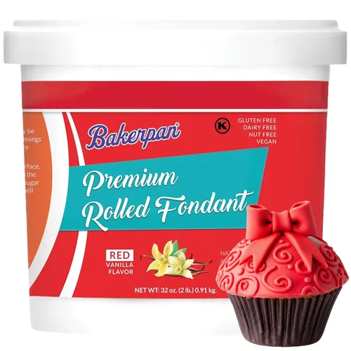Vista 14 de Bakerpan Fondant negro enrollado prémium para decoración de pasteles, 1 libra, sabor vainilla