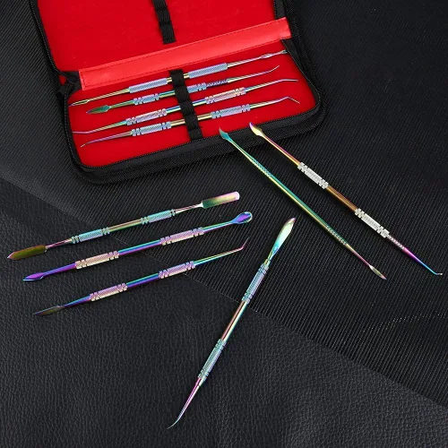 Vista 6 de Juego de 10 herramientas de talladores de cera de acero inoxidable de gran tamaño, espátula, kit de arco iris de doble extremo para producción