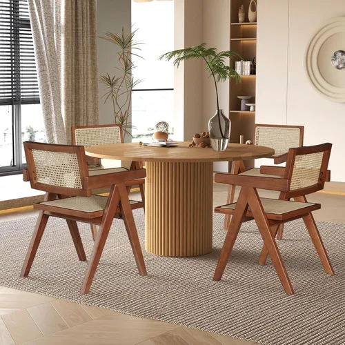 Vista 11 de Juego de 2 sillas de comedor de ratán, sillas de cocina de mimbre para comedor, negro