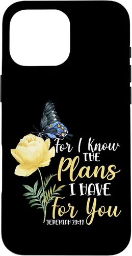 Vista 19 de iPhone 16 Christian Bible Verse Butterfly Rose Flower Jeremiah 29:11 Case