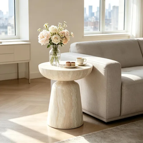 Vista 7 de Mesa auxiliar con pedestal de mármol sintético de 15.75 pulgadas, mesa