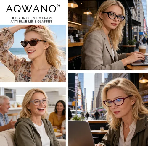 Vista 3 de AQWANO Cat Eye Reading Glasses Women - Blue light block Computer Readers Eyeglasses