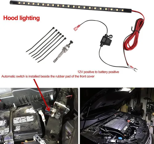 Vista 7 de GraceYou - Kit de luces LED para debajo del capó, impermeable, 12 V, luces LED para automóvil, barras, capó de automóvil, luces de inspección