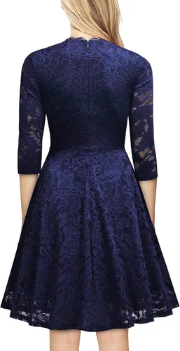 Vista 2 de MISSMAY Vestido vintage de encaje completo con manga acampanada de gran oscilación para mujer