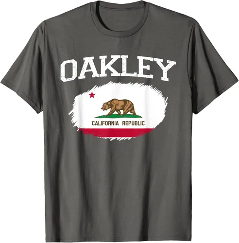 Vista 107 de OAKLEY CA CALIFORNIA Flag Vintage USA Sports Hombre Mujer Camiseta, Negro