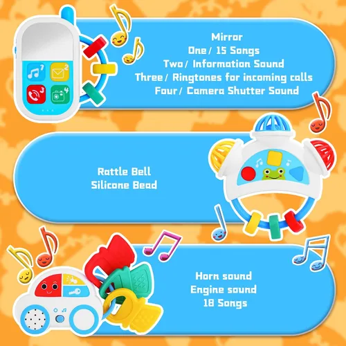 Vista 2 de Juguetes sensoriales para bebés – 5 piezas de sonajero para bebé, juguetes de dentición con música, juguetes Montessori para bebés recién nacidos
