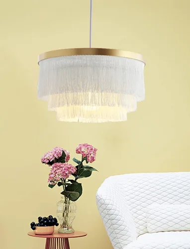 Vista 5 de Lámparas colgantes románticas nórdicas con borlas y lámparas de techo modernas creativas de 3 niveles en blanco