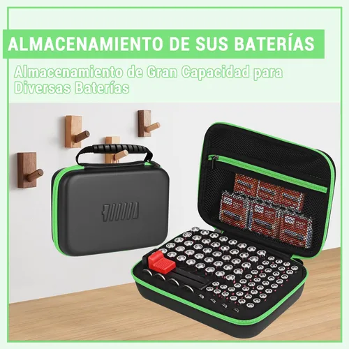 Vista 7 de Organizador de batería con probador, 88 ranuras para pilas de botón AAA AA 88 ranuras (negro-verde)