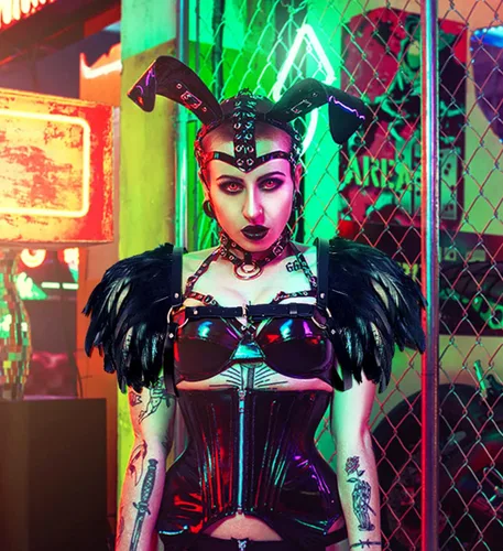 Vista 3 de L'VOW Correa de hombro para mujer gótica de plumas naturales para disfraz de carnaval de Halloween
