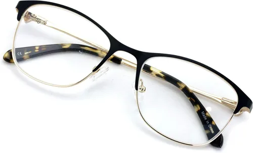 Vista 2 de Gafas de lectura con montura óptica de media montura para mujer, diamantes de imitación, lentes transparentes, lentes de metal, color dorado