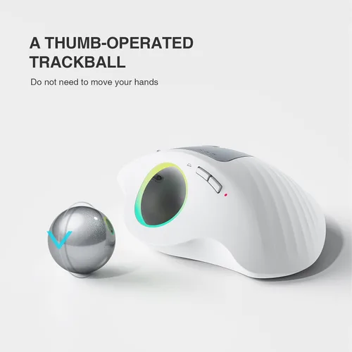Vista 3 de ProtoArc Ratón inalámbrico Bluetooth Trackball, EM01 2.4G RGB ergonómico, recargable, conexión de 3 dispositivos y control de pulgar, compatible