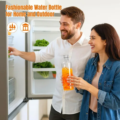 Vista 6 de Botella de agua de vidrio transparente con marcador de tiempo