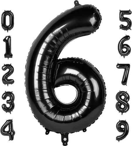 Vista 14 de Globos con números de 40 pulgadas, color negro, para decoraciones de cumpleaños de 10 a 100 años Jumbo 40In & Vibrant Color, With Hanging Holes