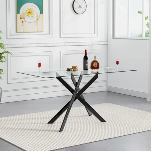 Vista 11 de Mesa de comedor de vidrio negro de 51.2 pulgadas para 4, mesa rectangular de comedor de cocina para 4, mesa rectangular de vidrio templado de 0.32