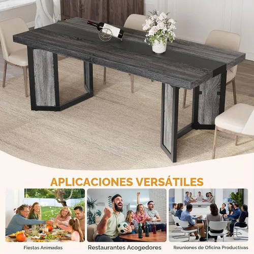 Vista 9 de knoworld Mesa de comedor industrial para 6-8 personas, mesa de cocina grande de madera larga de 71 pulgadas con marco de metal resistente y acabado