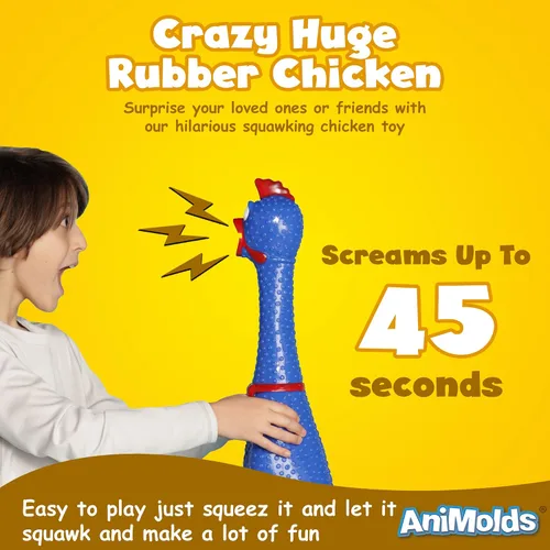 Vista 6 de Animolds Crazy Huge Rubber Chicken – Máquina gigante de ruido de 29 pulgadas para fiestas, bromas, bromas prácticas, chirridos de hasta 45 segundos