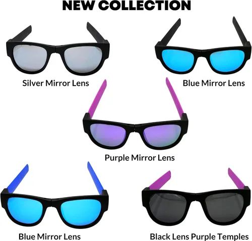 Vista 9 de PCShop888 - Gafas de sol plegables Negro diseño creativo con rollo y clip en pulsera para hombres mujeres y niños protección UV 400 Embalado en una