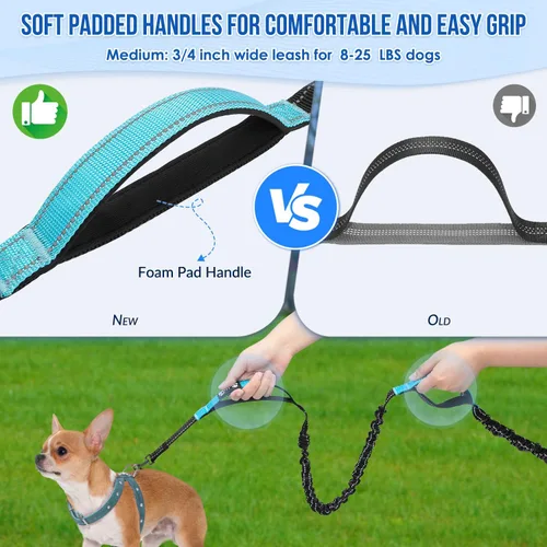 Vista 3 de AUTOWT Correa para perro manos libres con bolsa extraíble con cremallera, correas elásticas que absorben los golpes, doble asa y costuras