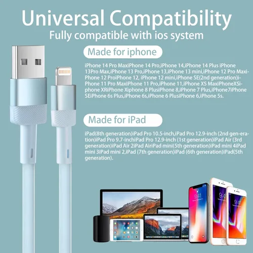 Vista 2 de Cable USB A a Lightning: 6 pies, paquete de 3 cables de carga rápida TPE para iPhone 14 Pro Max/13 Pro Max/12Pro/11 Pro Max/XS/XR/8/7/6S Plus iPad