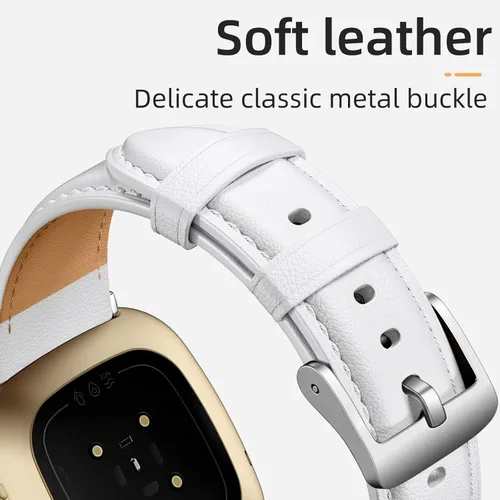Vista 3 de Correa de cuero compatible con Fitbit Sense/Fitbit Versa 3/Versa 4 bandas para mujeres y hombres, correa de cuero genuino de grano superior