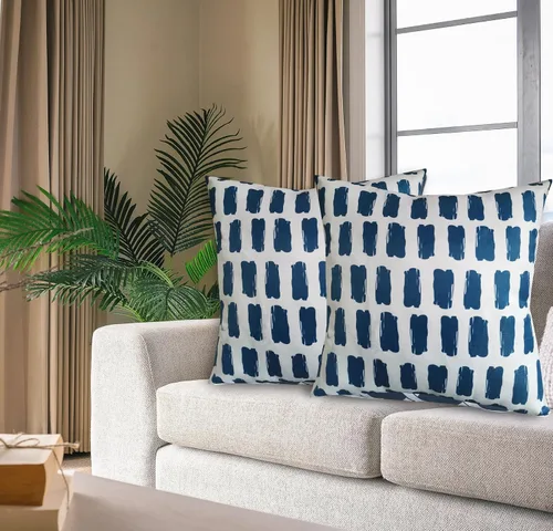 Vista 4 de Funda de almohada decorativa clásica con diseño de crayón de mano azul estilo capri, marcas geométricas, funda de almohada decorativa de 17 x 17