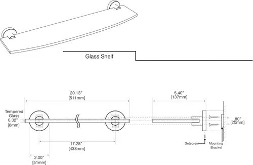 Vista 6 de Gatco 4666 Reveal - Estante de vidrio templado curvado montado en la pared de 20.13 pulgadas de ancho x 5.40 pulgadas de profundidad Estante