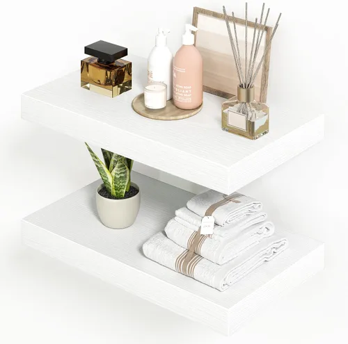Vista 10 de Heimlove Juego de 2 estantes flotantes de 16 pulgadas para pared, estante negro para baño pequeño, dormitorio, sala de estar, cocina, decoración