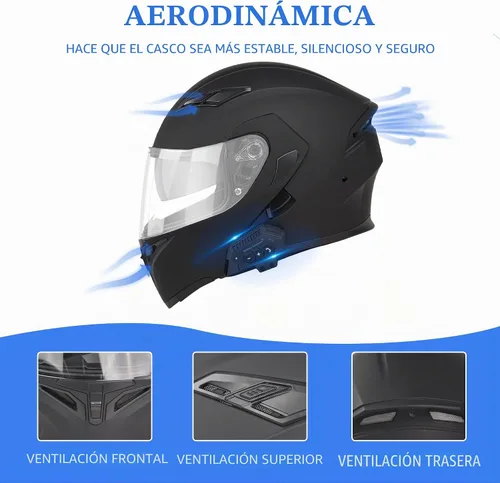 Vista 3 de Casco de Motocicleta Bluetooth, Casco de Motocicleta Modular con Bluetooth, Aprobado por DOT Doble Visera Cara Completa Abatible Cascos