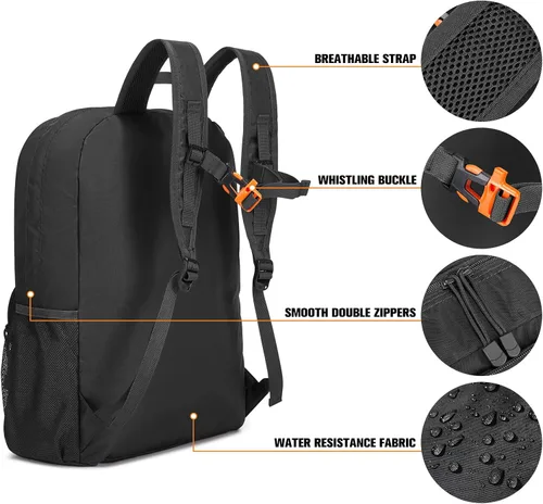 Vista 4 de G4Free Mochila ligera plegable de 30L para viajes de senderismo, mochila plegable resistente al agua para hombres y mujeres (negro)