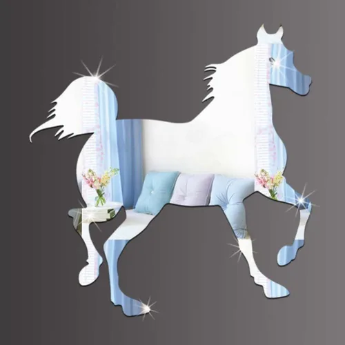 Vista 2 de FOMIYES Decoración para el hogar, espejo acrílico 3D, decoración en forma de caballo, calcomanías de arte de pared autoadhesivas para el hogar, sala