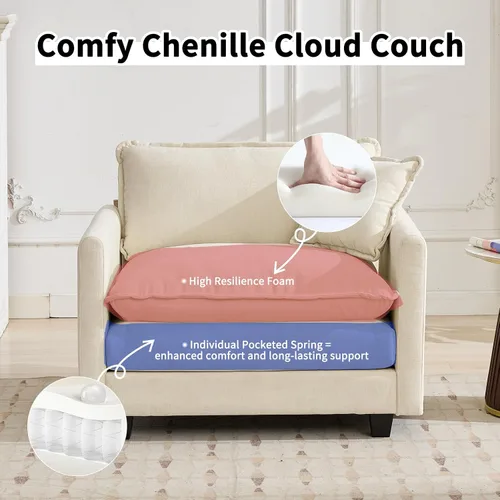 Vista 4 de Sofá seccional modular, sofá seccional en forma de L de 76.7 pulgadas con otomana móvil, cómodo loveseat de chenilla nube con reposabrazos
