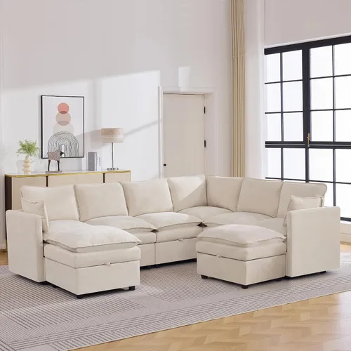 Vista 51 de Otomana cuadrada grande de 27 pulgadas con almacenamiento, reposapiés tapizado moderno con patas antideslizantes para sofá, mesa de café, sala