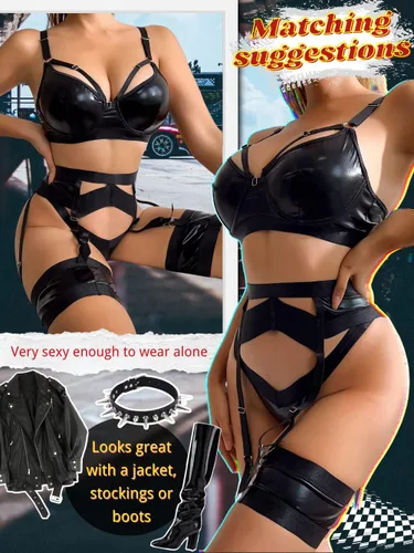 Vista 108 de Kaei&Shi - Lencería con liguero para mujer, conjunto de encaje traslúcido y sexy de 4 piezas combinadas