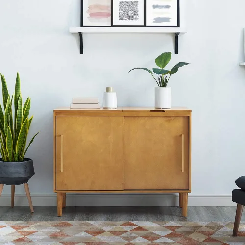 Vista 9 de Consola de medios y soporte para tocadiscos Crosley Furniture Everett con almacenamiento para discos de vinilo, color Avellano Acorn