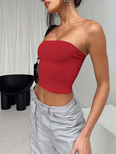 Vista 3 de Trendy Queen Womens 3 Pack Tube Tops Crop Tops Strapless Basic Backless Bandeau Bra Solid Summer Outfits