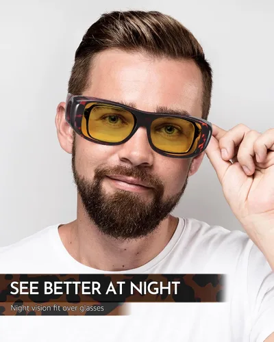 Vista 2 de SIPHEW Lentes de conducción nocturna para mujeres y hombres, lentes de visión nocturna envolventes, lentes amarillas polarizadas para la noche