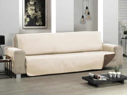 Vista 2 de Martina Home Diamond Quilted Sofa Cover Reversible Beige Brown 4 Seater 190cm