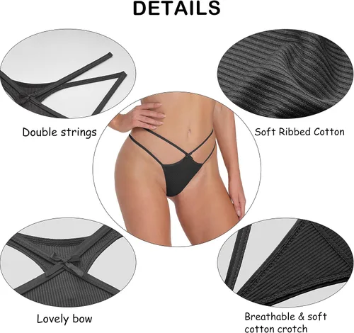 Vista 3 de T Back Sexy Low Rise Elástico Invisible Patrones Encaje Algodón Mujeres Tangas Pack