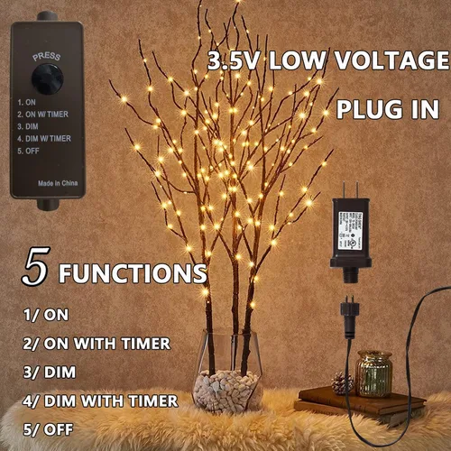 Vista 5 de Fudios Rama Iluminada Enchufable con Temporizador Ramas de Sauce con Luces de Hadas para Florero Ramita de 32 Pulgadas 150 LED Decoración de Fiestas