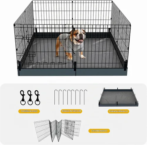 Vista 8 de Corralito plegable para perros, 24 pulgadas, 8 paneles, valla de ejercicio