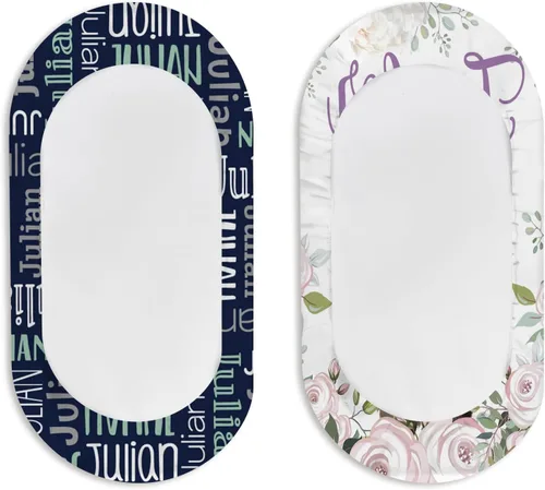 Vista 7 de Juego de 2 sábanas personalizadas para moisés de bebé, ajuste universal para colchón/almohadilla de moisés rectangular, ovalado, de reloj de arena