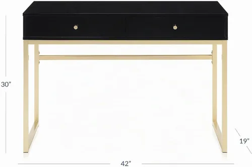 Vista 3 de BELLEZE moderna mesa de tocador, mesa de maquillaje o escritorio para oficina en casa, computadora, portátil, para escribir, con dos cajones de Negro