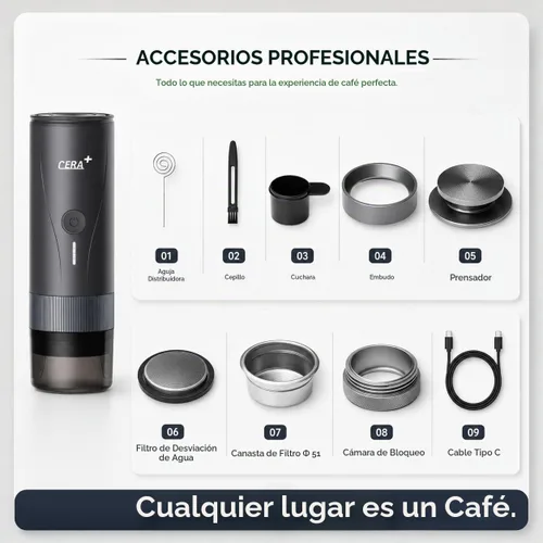 Vista 2 de CERA+ PCM04A - Cafetera portátil para café expreso con cesta profesional de 2.008 in Self-Heating Electric Espresso Machine for Ground Coffee, 20
