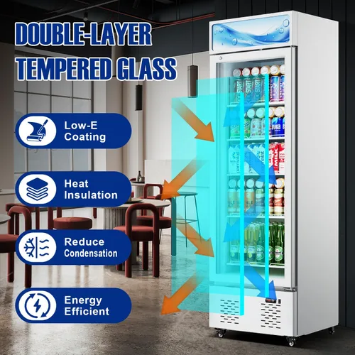 Vista 2 de 11 Cu.ft White Commercial Display Refrigerator Cooler,Glass Door Beverage Refrigerators with LED Light and 5 Shelves