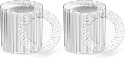 Vista 11 de FOCUSLINE 100 unidades de platos de plástico transparente de 6 pulgadas, platos desechables de plástico duro premium para ensalada y postre - Platos
