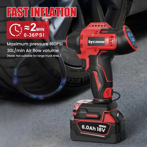 Vista 5 de Inflador de neumáticos compatible con batería MILWAUKEE de 18 V máximo, compresor de aire inalámbrico de 160 PSI con medidor de presión digital LCD